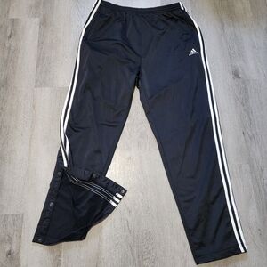 Vtg Adidas Track Pants 2XL Black Snap Tear Away-Pockets Straight Logo Mens Y2k